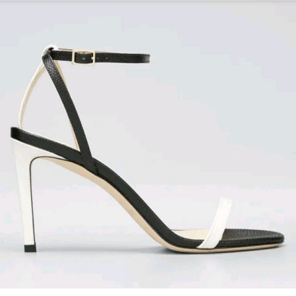 Jimmy choo Minny Lizard print black and white leather sandals heels Size 39(9) - Picture 3 of 10